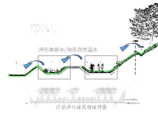淨化後排水/地形自然溢水