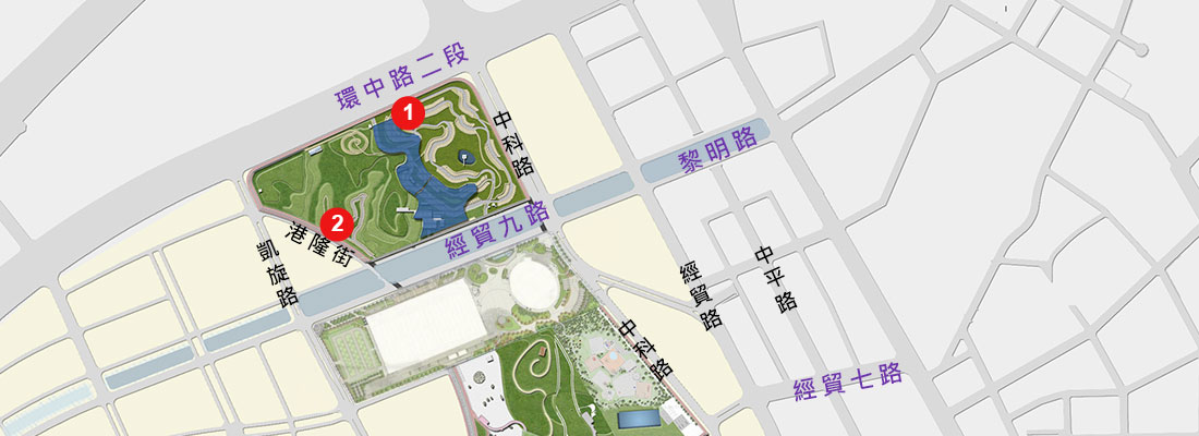 中央公園管理中心(經貿九路入口&環中路入口)停車場位置